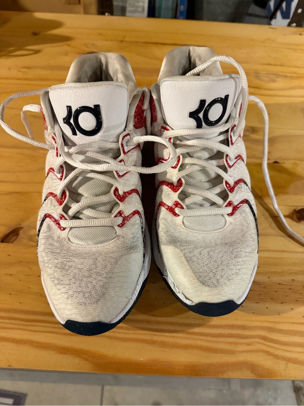 Men’s Nike KD Basketball Shoes in White with Red Accents
